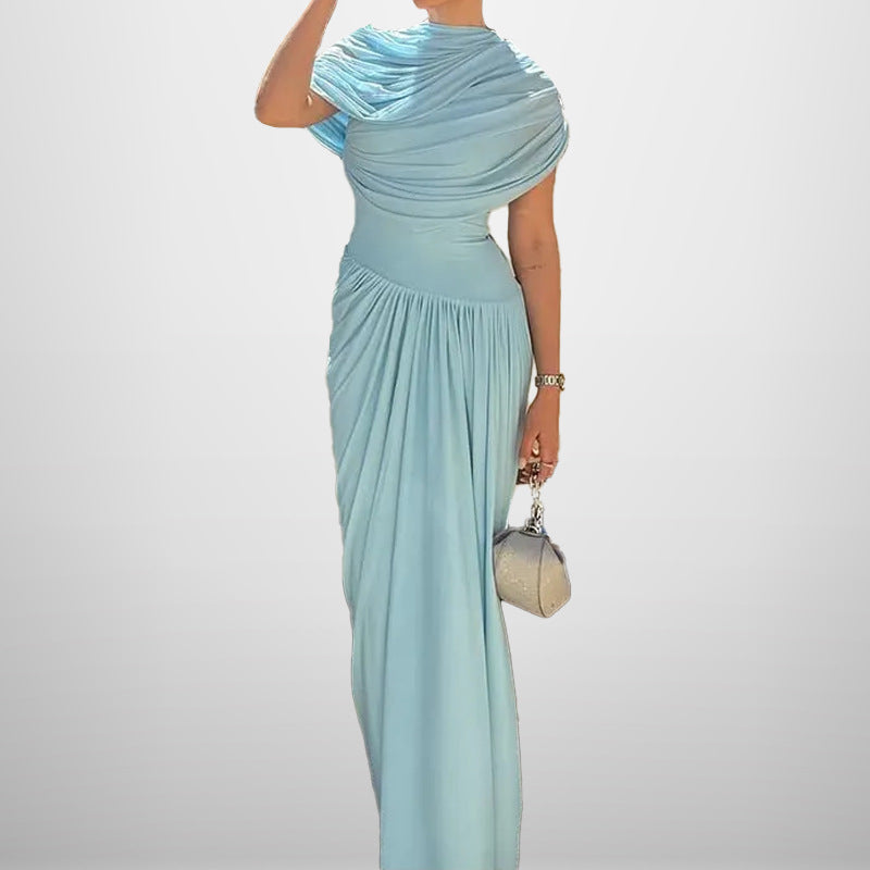 Elegant Waist-Cinching Pleated Maxi Dress