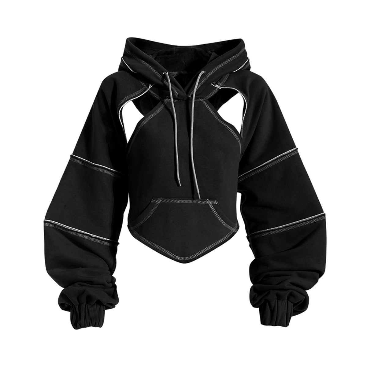 Color Block Hooded Short Sweatshirt For Women