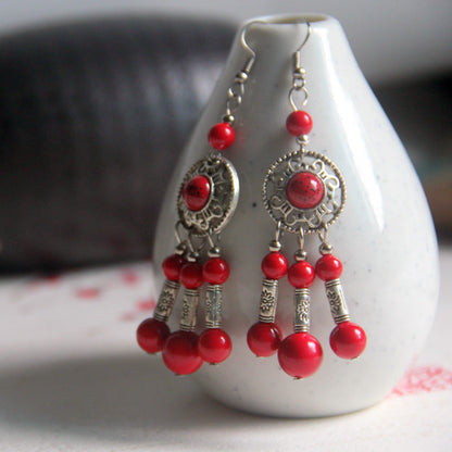 Tibetan Pine Stone Earrings Long Exaggerated Transfer Earrings