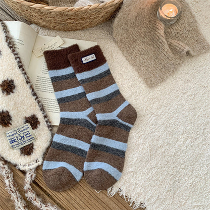 Striped Color Block Thermal Plush Crew Socks