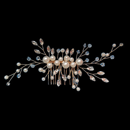 Elegant Pearl Hair Comb White Crystal Bridal Hair Accessory