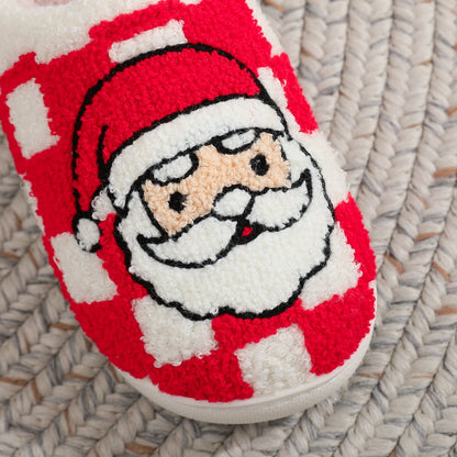 Plaid Santa Claus Warm Fleece Winter Slippers
