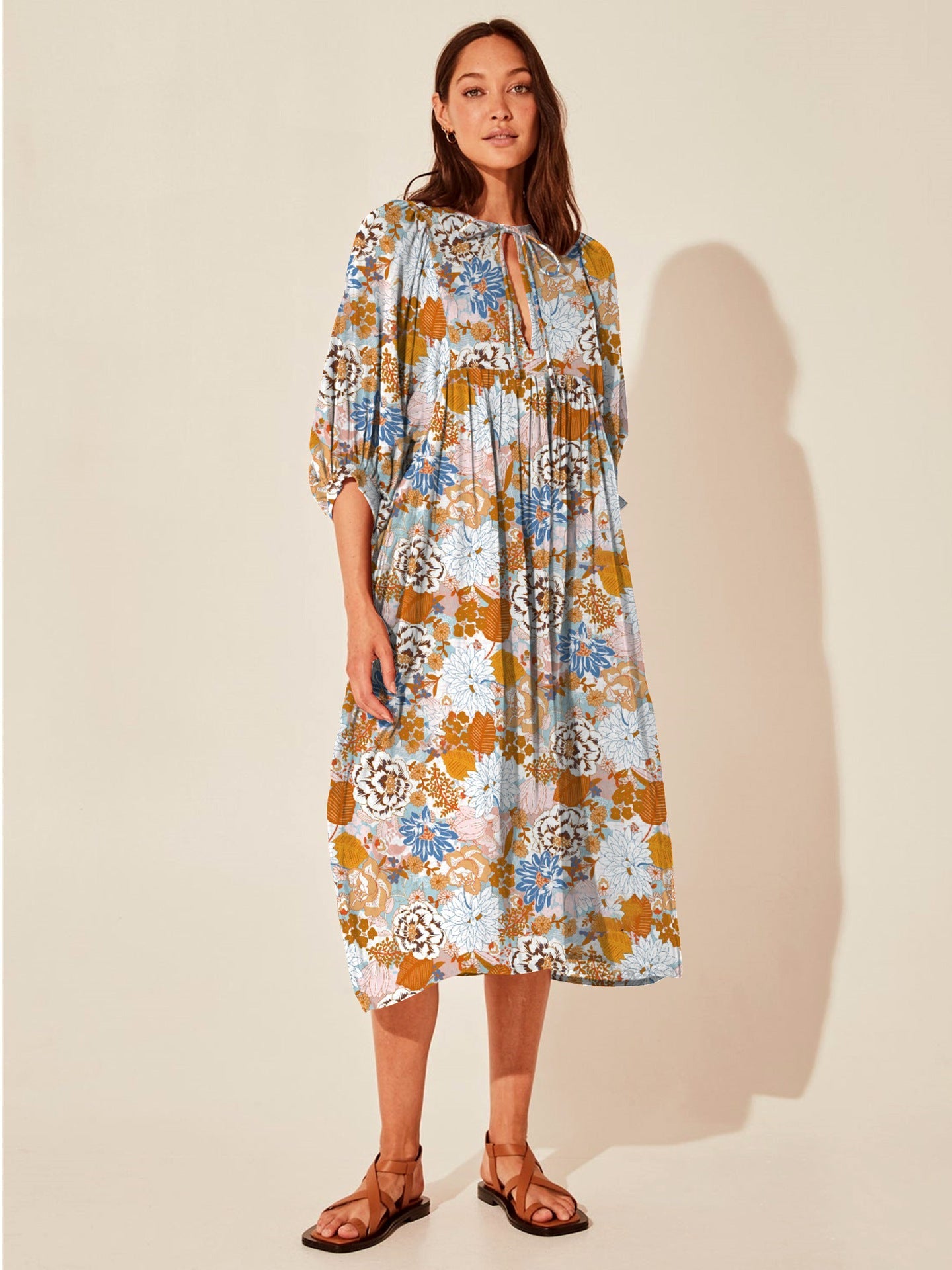 Vintage Floral Maxi Dress Relaxed Casual Style
