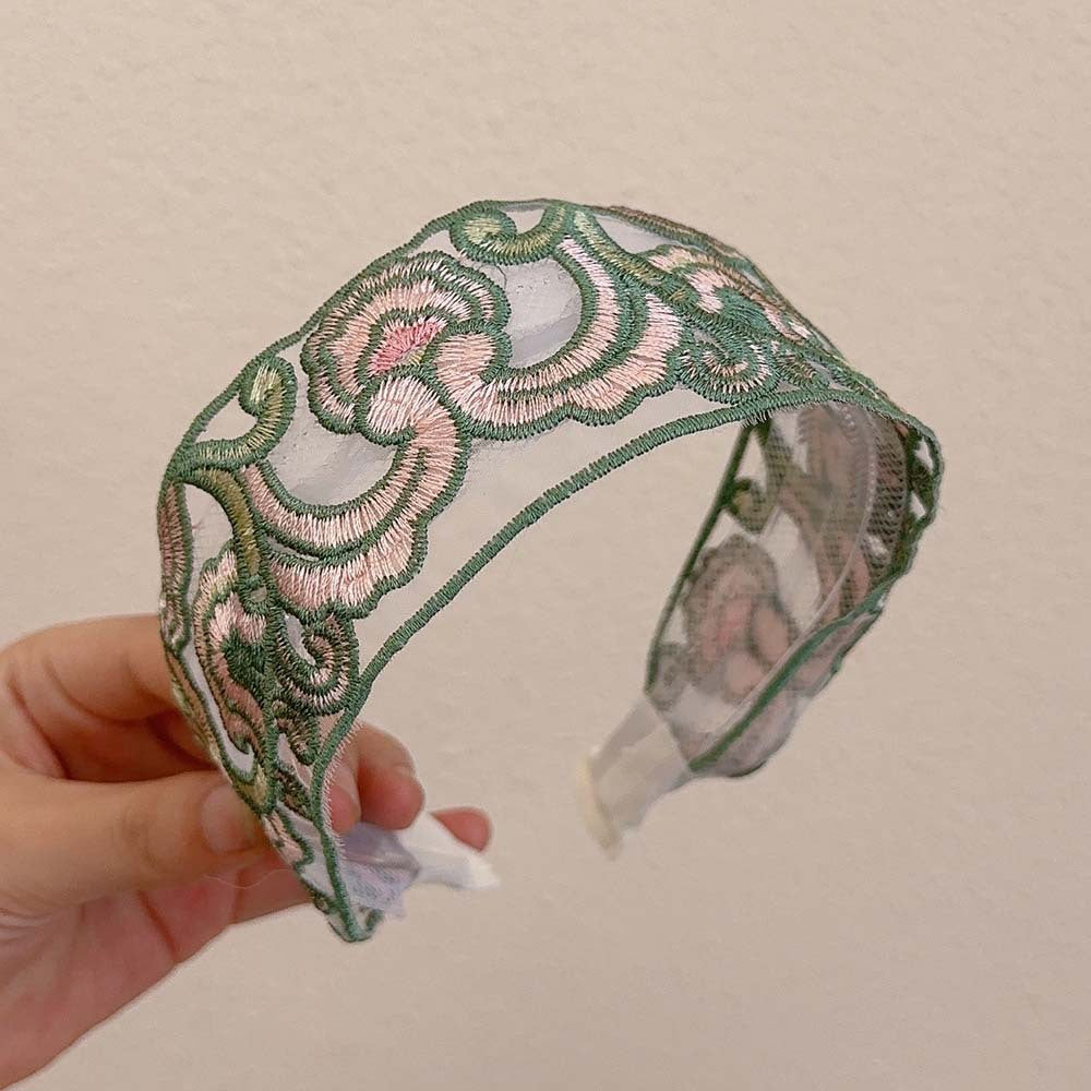 Embroidered Flowers Simple Wide Headbands