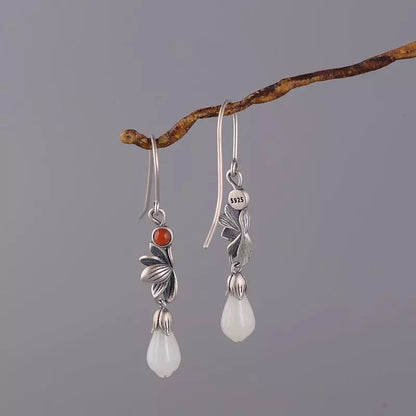 Cloisonne Earrings Female S925 Silver Retro Fashion Lotus Magnolia Flower Imitation Red Earrings