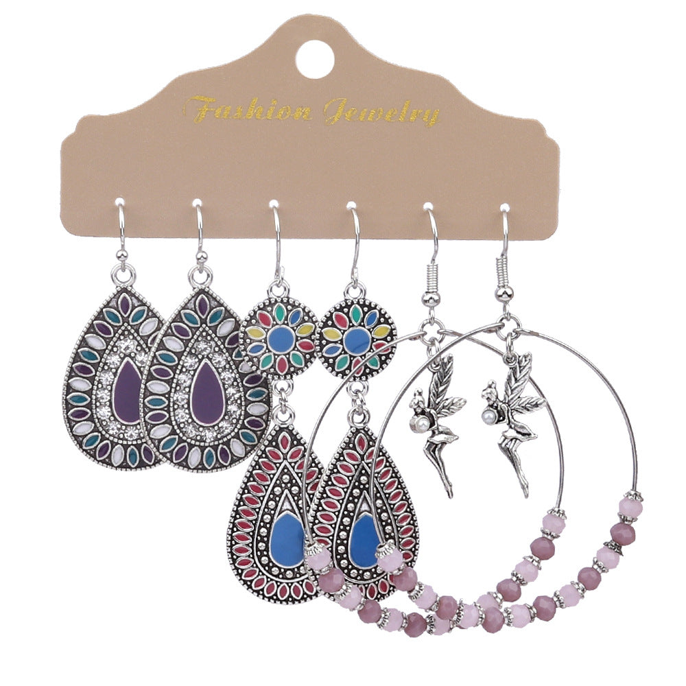 Metal Water Drop Earrings Set Vintage Style Jewelry