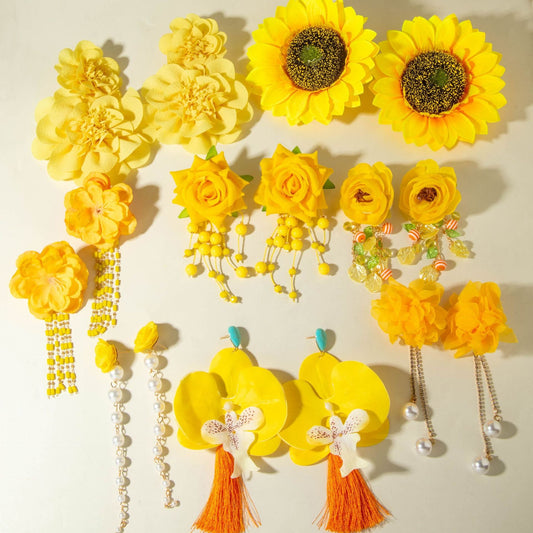 Colorful Floral Drop Earrings With Sunflower And Tulip Design