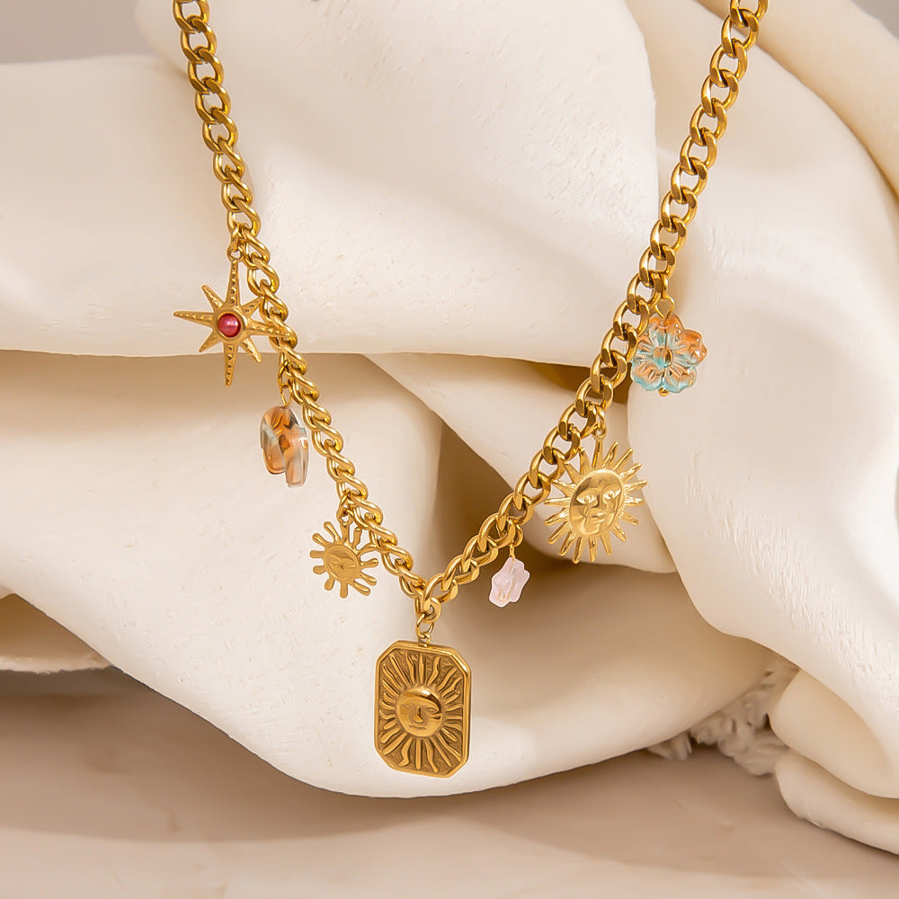 Trendy Sun and Star Stainless Steel Necklace 18K Gold Plated Choker