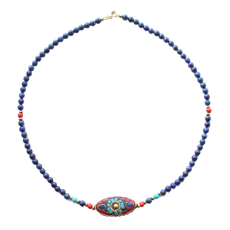 Nepalese Tibetan Jewelry Bohemian Necklace Female Clavicle Chain Bracelet Brass Lapis Lazuli Retro Ethnic Style