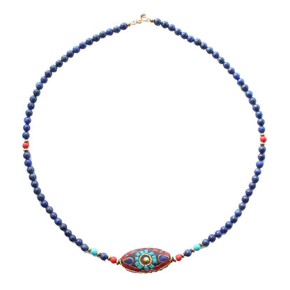Nepalese Tibetan Jewelry Bohemian Necklace Female Clavicle Chain Bracelet Brass Lapis Lazuli Retro Ethnic Style