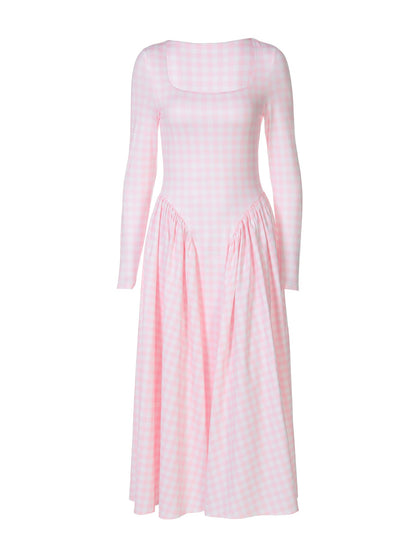 Sexy Checkered Dress Stylish High-Waisted A-Line Dress