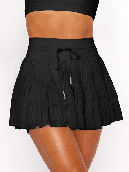 Soft Color-Block Lace-Up Skirt Pants for Women
