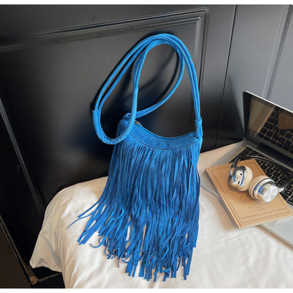 Vintage Suede Fringe Crossbody Bag Stylish PU Leather Shoulder Bag