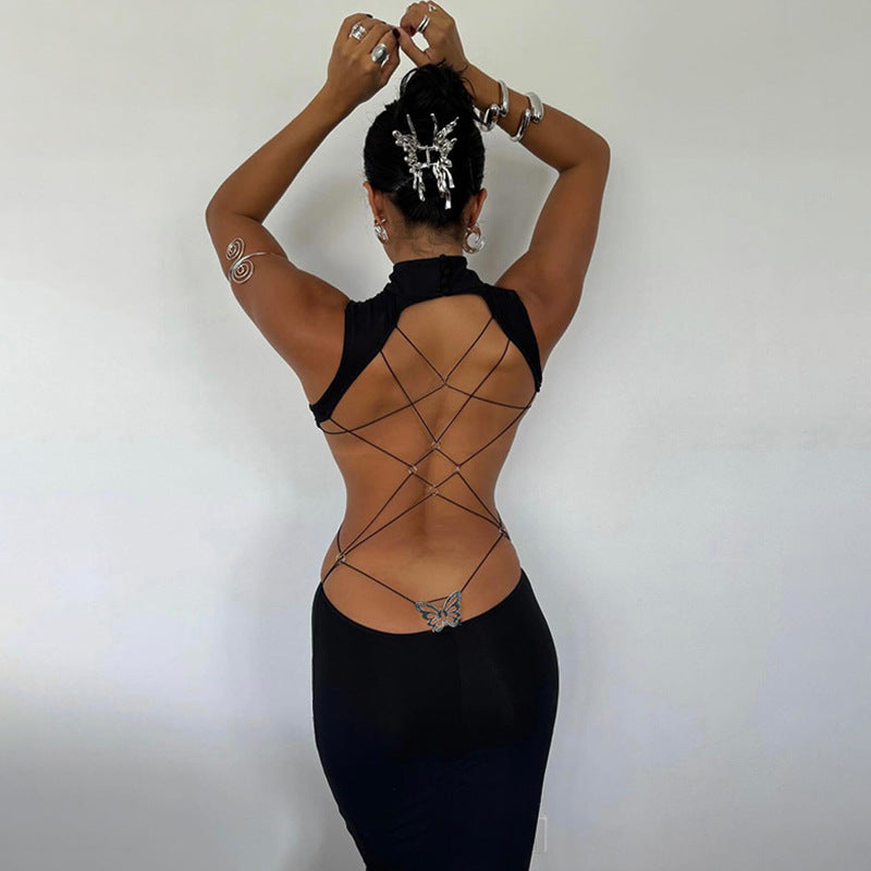 Open Back Bow Tie Long Dress Sexy Casual Dress