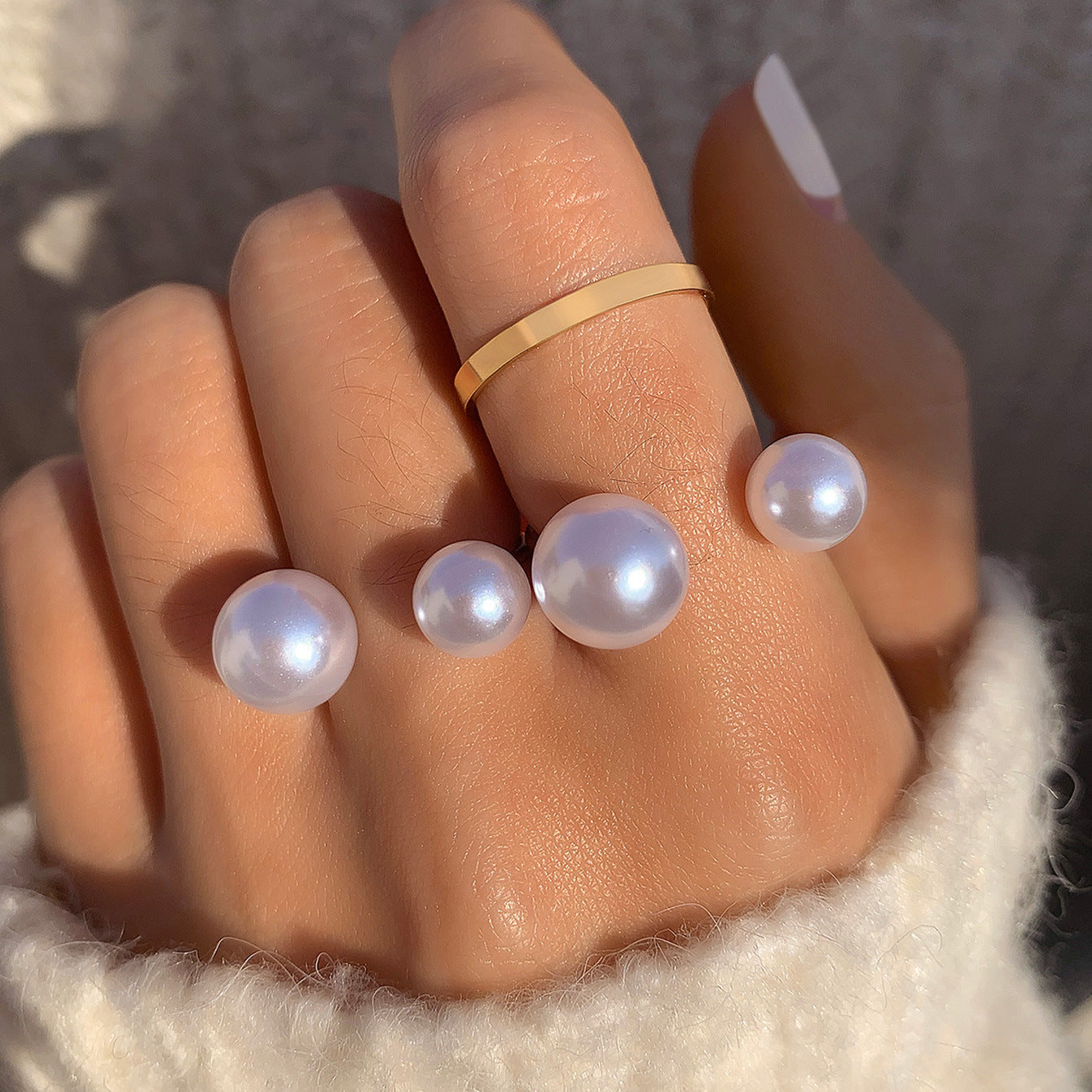 Trendy Leaf Heart Rings Geometric Pearl Joint Stacking Ring Set