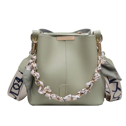 Trendy Candy Color Bucket Bag with Scarf Detailing