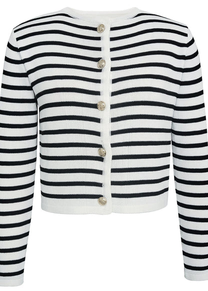 Striped Knit Cardigan And High Waisted Shorts Set