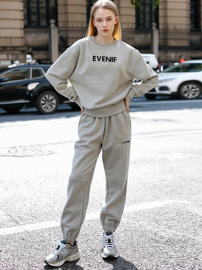 Casual Letter Print Hooded Sweatshirt Set for Fall/Winter