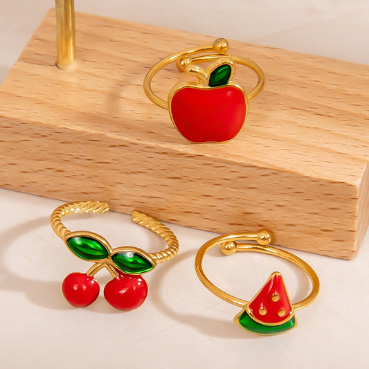 Fruit Pattern Stainless Steel Rings Cute Student Accessories
