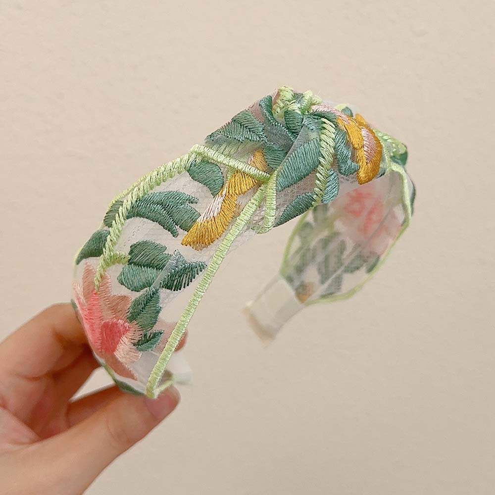 Embroidered Flowers Simple Wide Headbands