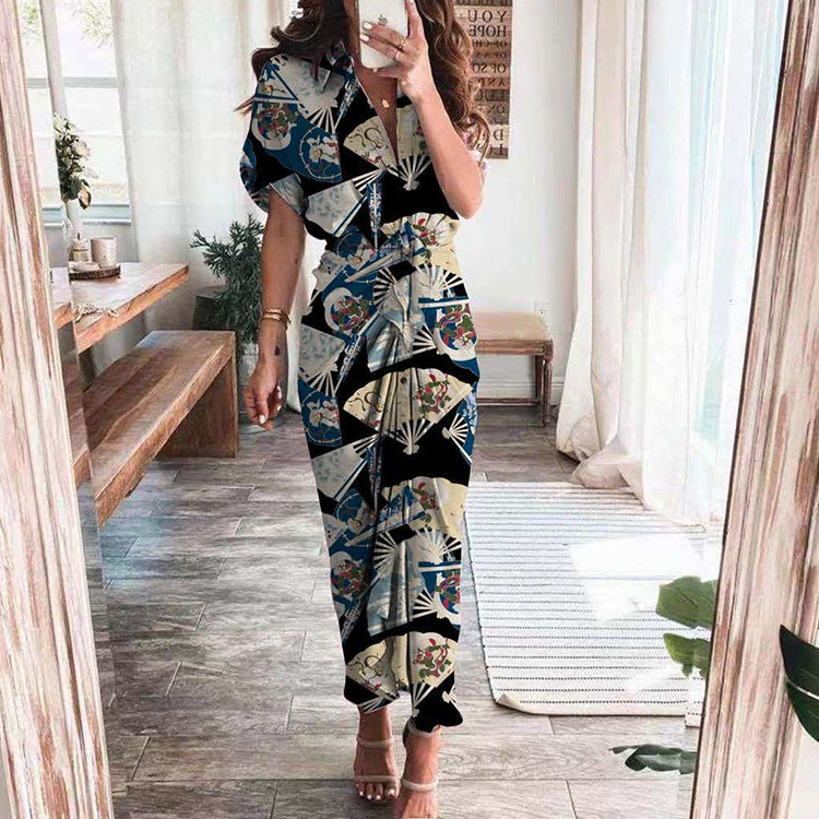Elegant Floral V-Neck High-Waisted Dress for Women