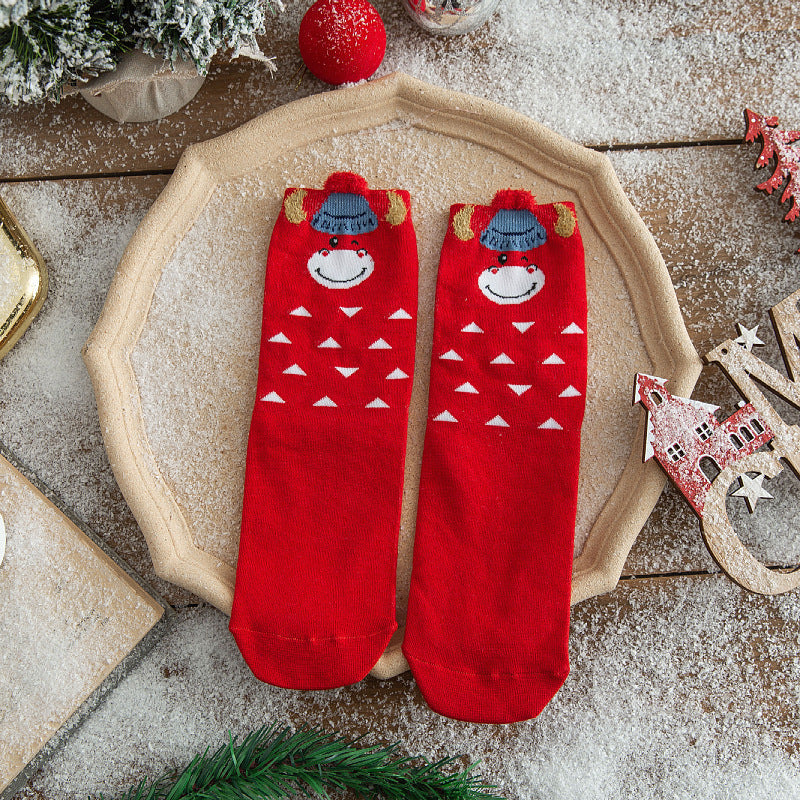 Christmas Reindeer Cartoon Funny Crew Socks