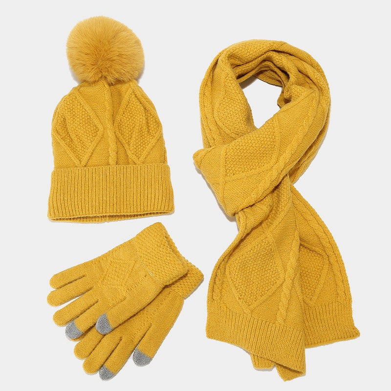 Winter Knit Thick Warm Scarf Hat Gloves Set