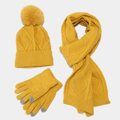 Winter Knit Thick Warm Scarf Hat Gloves Set