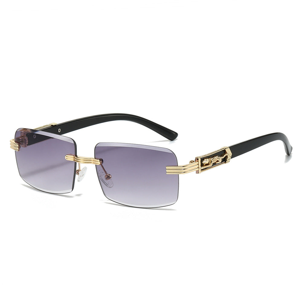 Trendy Square Rimless Sunglasses with Leopard Pattern