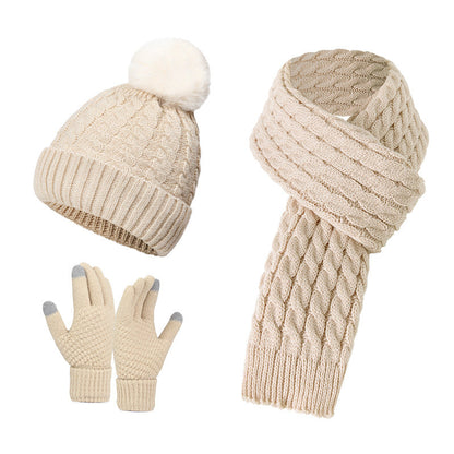 Warm Knit Beanie Scarf Gloves Set