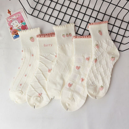 Rufia - Strawberry &amp; Heart Pattern Crew Socks