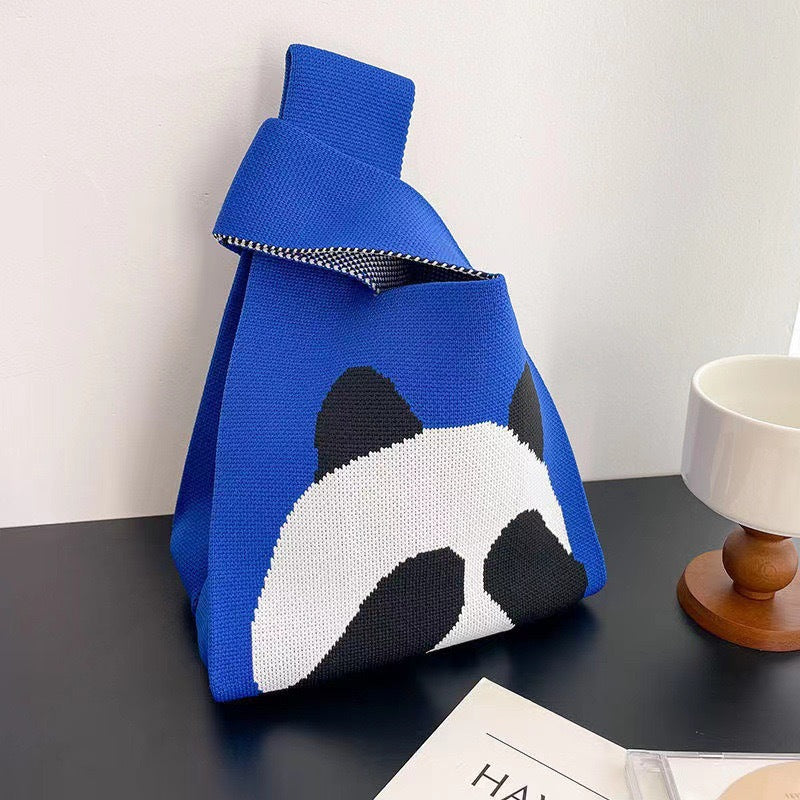 Knitted Tote Bag With Cute Designs Soft Polyester Casual
