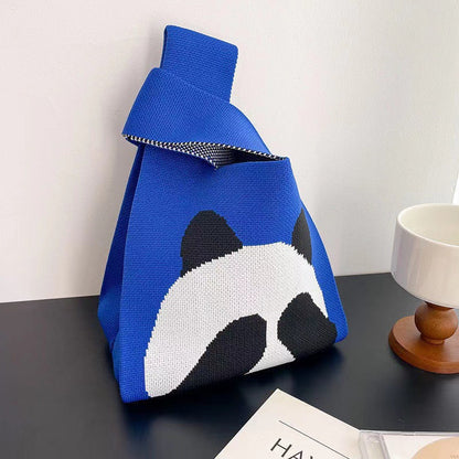 Knitted Tote Bag With Cute Designs Soft Polyester Casual