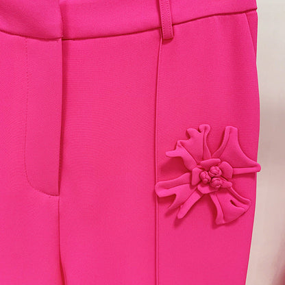 Floral Embellished Pants Stylish Casual Suit Trousers