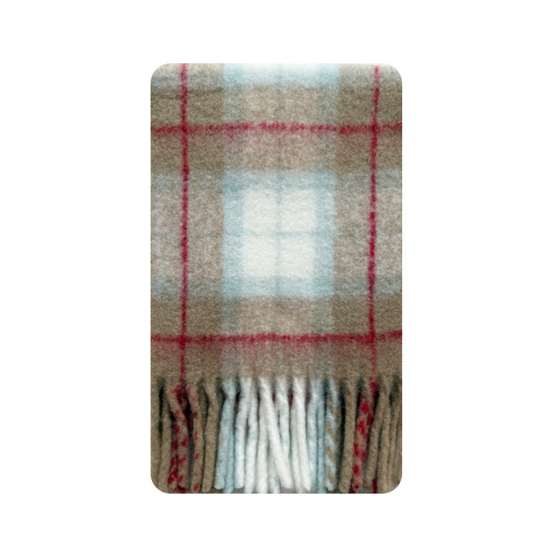 Japanese-Inspired Plaid Scarf Soft Wool Blend Shawl