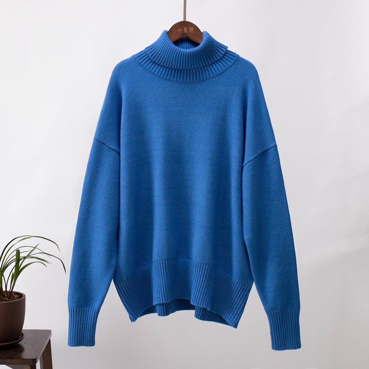 High Neck Knitted Sweater for Women Classic Solid Color Casual Pullover