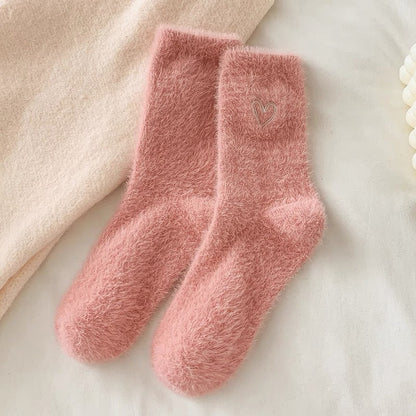 Cute Heart Embroidery Fuzzy Plush Socks