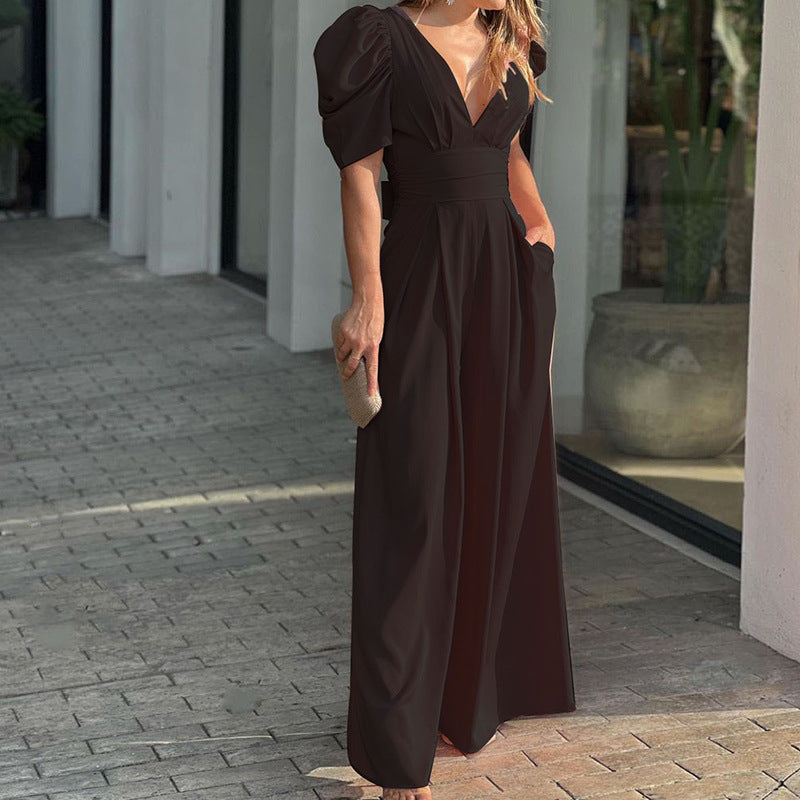 Elegant High-Waisted Jumpsuit with Ruffle Sleeves