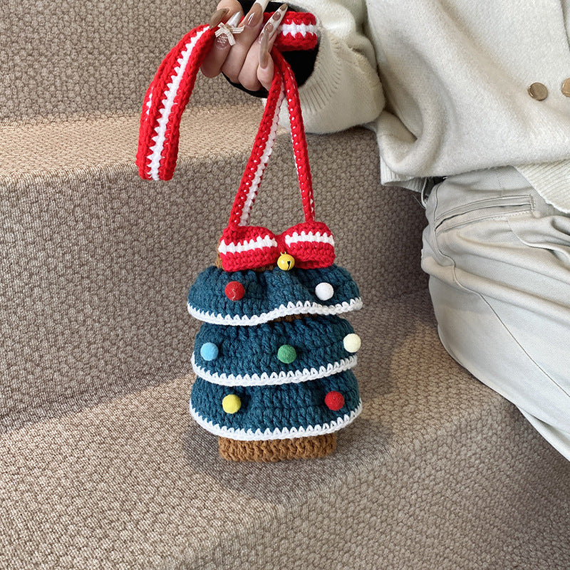 Cute Handmade Crochet Christmas Tree Crossbody Bag
