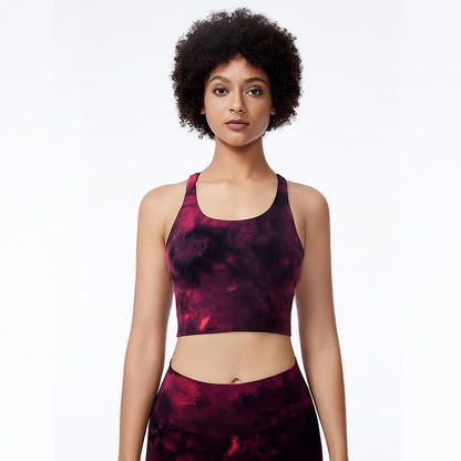 Large Tie Dyed Sports Underwear Women'S Training Fitness Vest With Bra Yoga Suit