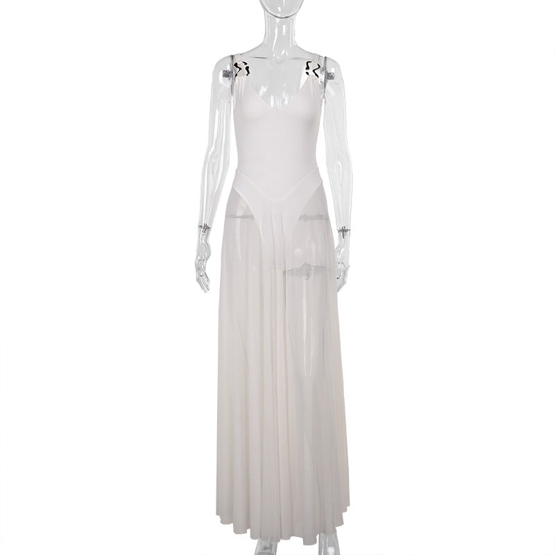 Elegant Sleeveless Maxi Dress with Sheer Fabric
