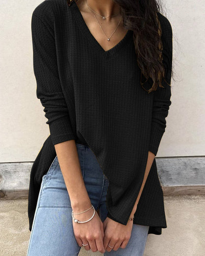 Women'S Casual Loose V-Neck Bottoming Shirt Long-Sleeved T-Shirt