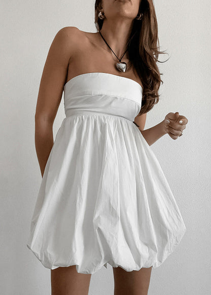 Strapless White Mini Dress With Bubble Hem