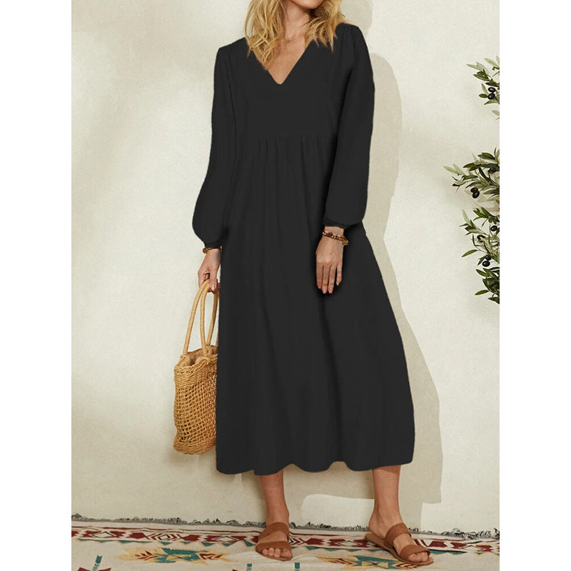 Fashion Women'S Cotton Loose Lantern Sleeve Dress