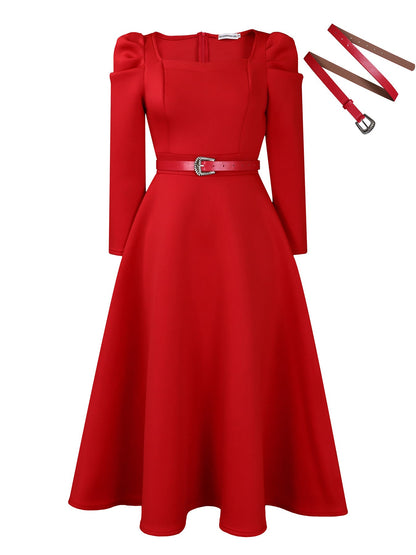 Fashionable Elegant A-Line Dress With Puff Sleeves