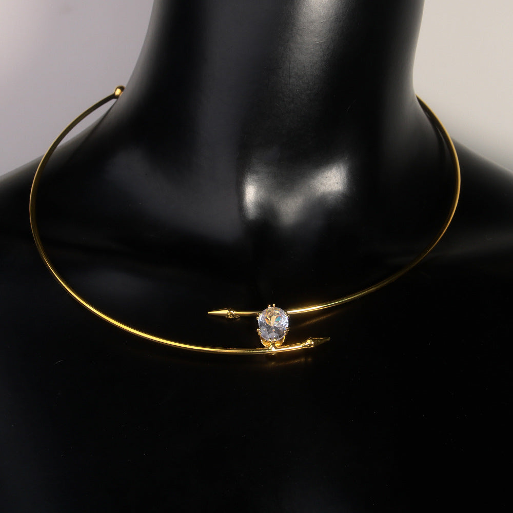 Minimalist Oval Zircon Geometric Choker Necklace