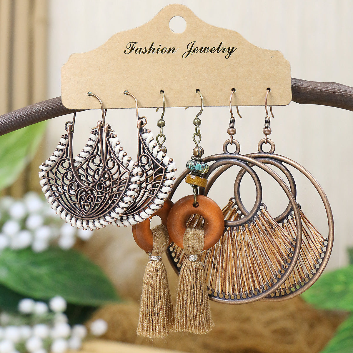 Bohemian Hollow Fringe Earrings Stylish Fishbone Design