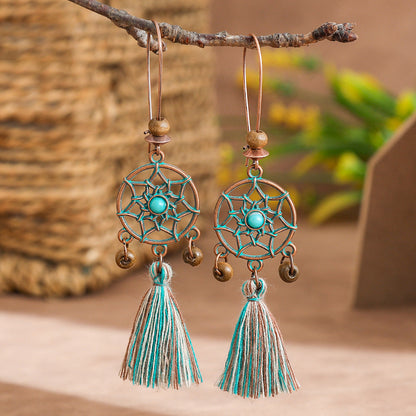 Vintage Leaf Pendant Earrings Hollow Floral Design Alloy Tassel Earrings