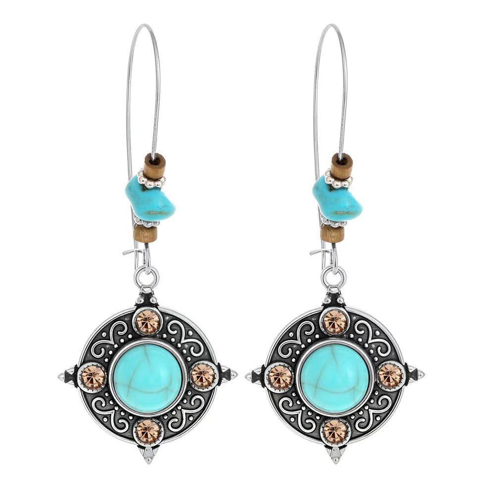 Turquoise Geometric Metal Tassel Earrings for Women