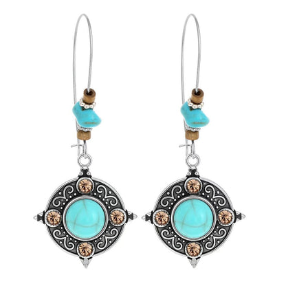 Turquoise Geometric Metal Tassel Earrings for Women
